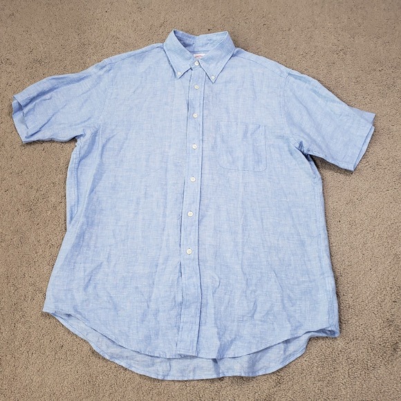 Brooks Brothers 346 Men's Shirt Size Medium M 100% Linen Short Sleeve Blue - Picture 1 of 7